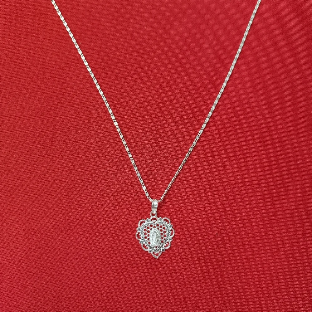 Elegant Heart‎ Pendant Necklace 925 Sterling Silver virgin mary Catholic Medal